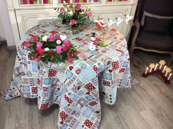 Nappe d'hiver, Patchwork Bonhommes de neige et moufles, carrée, polycoton jacquard