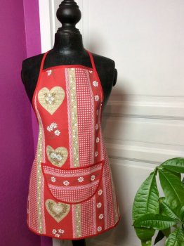 Tablier, Praloup, rouge, beige-lin ou beige, 58x64 cm, coton