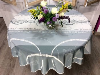 Nappe Traits géométriques, sur fond gris-crème, ronde Ø160 cm, 100% polyester anti-taches