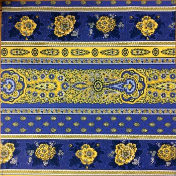 Serviette provençale Bastide,  Bouquets de fleurs, sur fond bleu-blanc, bleu-jaune, rouge ou vert, 45x45 cm, 100% coton