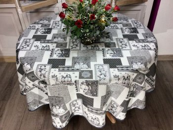 Nappe de Noël, Elfes, coeurs, anthracite argenté ou rouge bordeaux, ronde, polycoton jacquard réversible