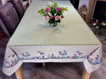 Nappe Oisons, Vichy vert, centr&eacute;e, rectangulaire 160x260 cm, polycoton Jacquard