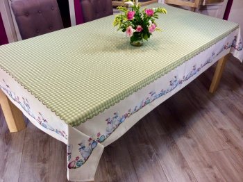 Nappe Oisons, Vichy vert, centrée, rectangulaire 160x260 cm, polycoton Jacquard