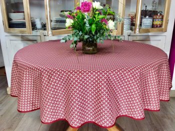 Nappe Éventails, rouge ou beige, ronde Ø160 cm, 100% polyester anti-taches
