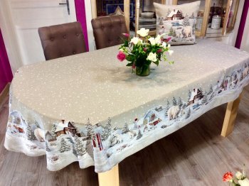 Nappe hivernale, Ours polaire à Noël, centrée, ovale 160x250 cm, polycoton jacquard