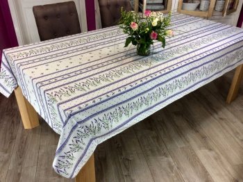 Nappe provençale Lavandine, linéaire, fond écru, rectangulaire, 100% coton
