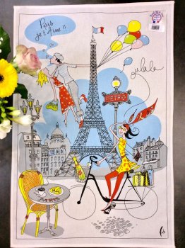Torchon La Parisienne, fond blanc, rectangulaire 48x72 cm, 100% coton natté